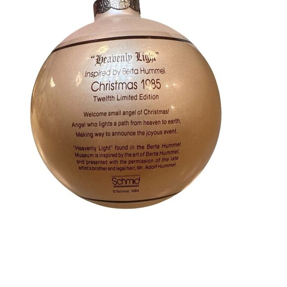 Schmid Berta Hummel Heavenly 1985 Christmas Glass Ornament 12th Limited Edition - Picture 2 of 10
